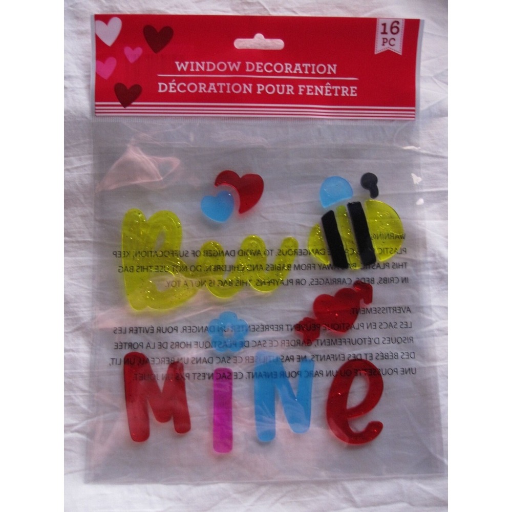 NEW Valentines Day Bee Mine Hearts Window Gel Clings Stickers Decoration‎ 16 pc.